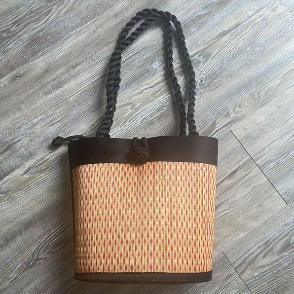 BASKETS OF CAMBODIA Woven Wicker Bucket Shoulder Bag - Picture 1 of 13